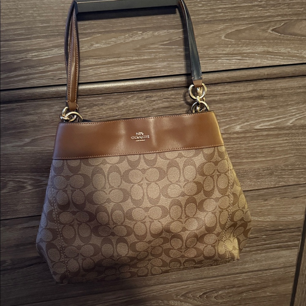 Coach Tan and Brown Signature Shoulder Bag